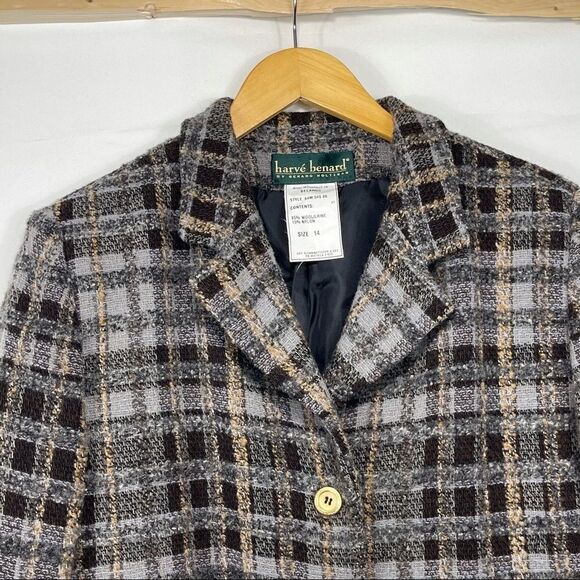 Harve Benard Brown Plaid Button Up Wool Jacket - Picture 6 of 14
